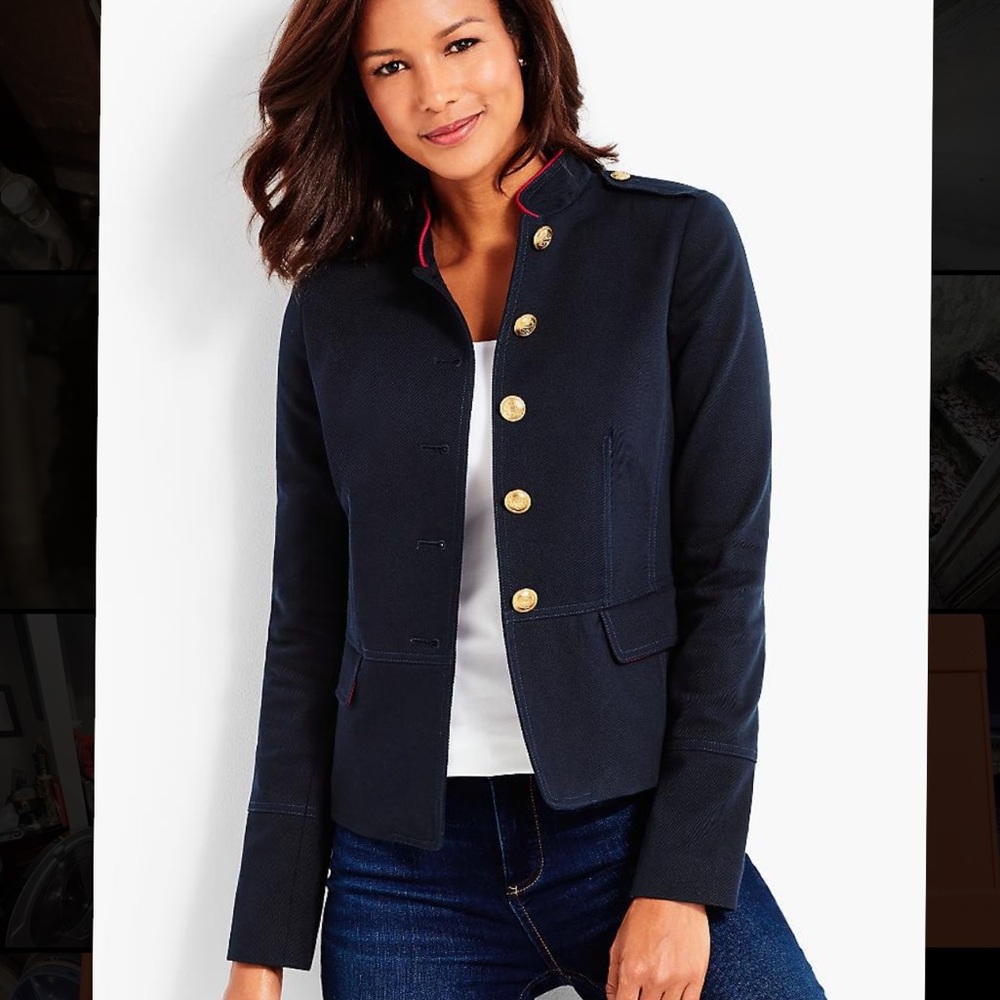 Talbots Navy Red Twill Military/Sailor Blazer Jacket size 2P petite